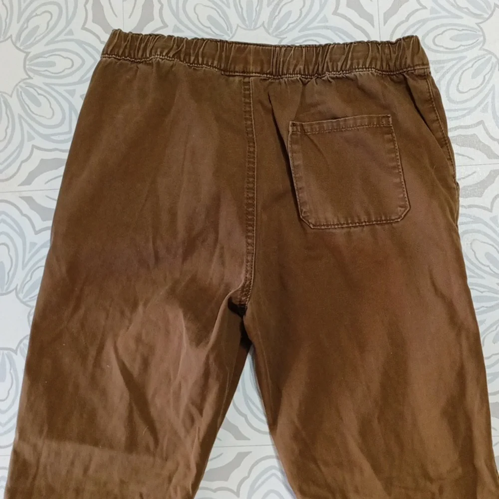 Mens Pants Brown green shade sz 30 Sm med stretch waist cuff Athletic lounge b62
